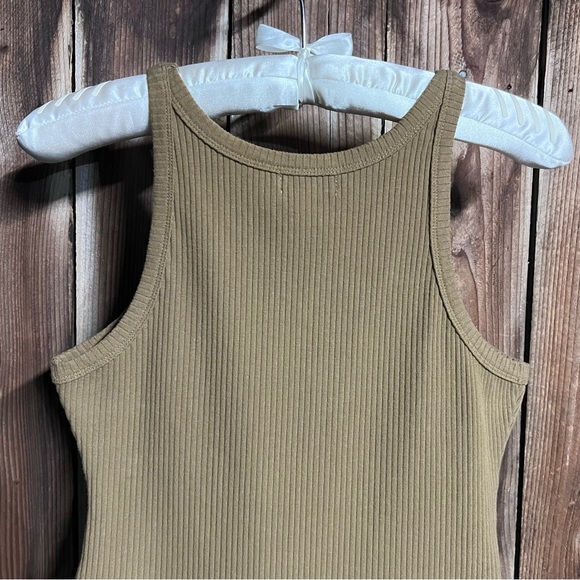 Good American Thong Tank Bodysuit Ribbed Khaki Forrest Green Brown High Leg Sz L - Picture 12 of 15